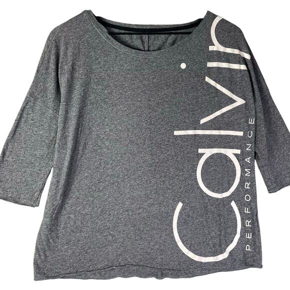 Calvin Klein Gray Logo Graphic 3/4 Sleeve Top Women’s Medium Cotton Modal Blend - Picture 2 of 10